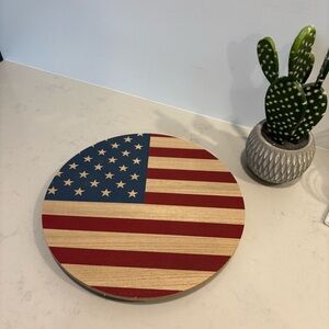 Lazy Susan Americana farm house decor USA forth of July round wooden lazy Susan